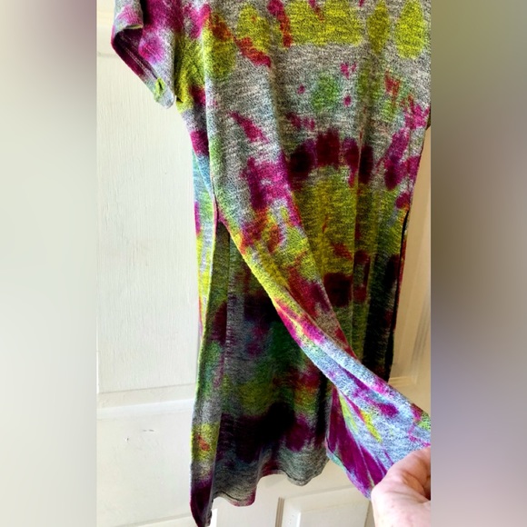 Vintage Mossimo Magenta Purple Yellow Gray Tie Dye Slit Side Tunic Sweater Small - Picture 2 of 3